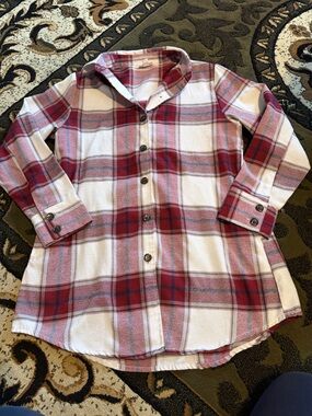 LuLaRoe Pink and White Plaid Button-Down Shirt